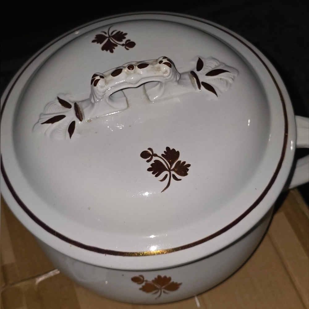 Staffordshire White and Copper Floral Ceramic Pot 1890's Antique